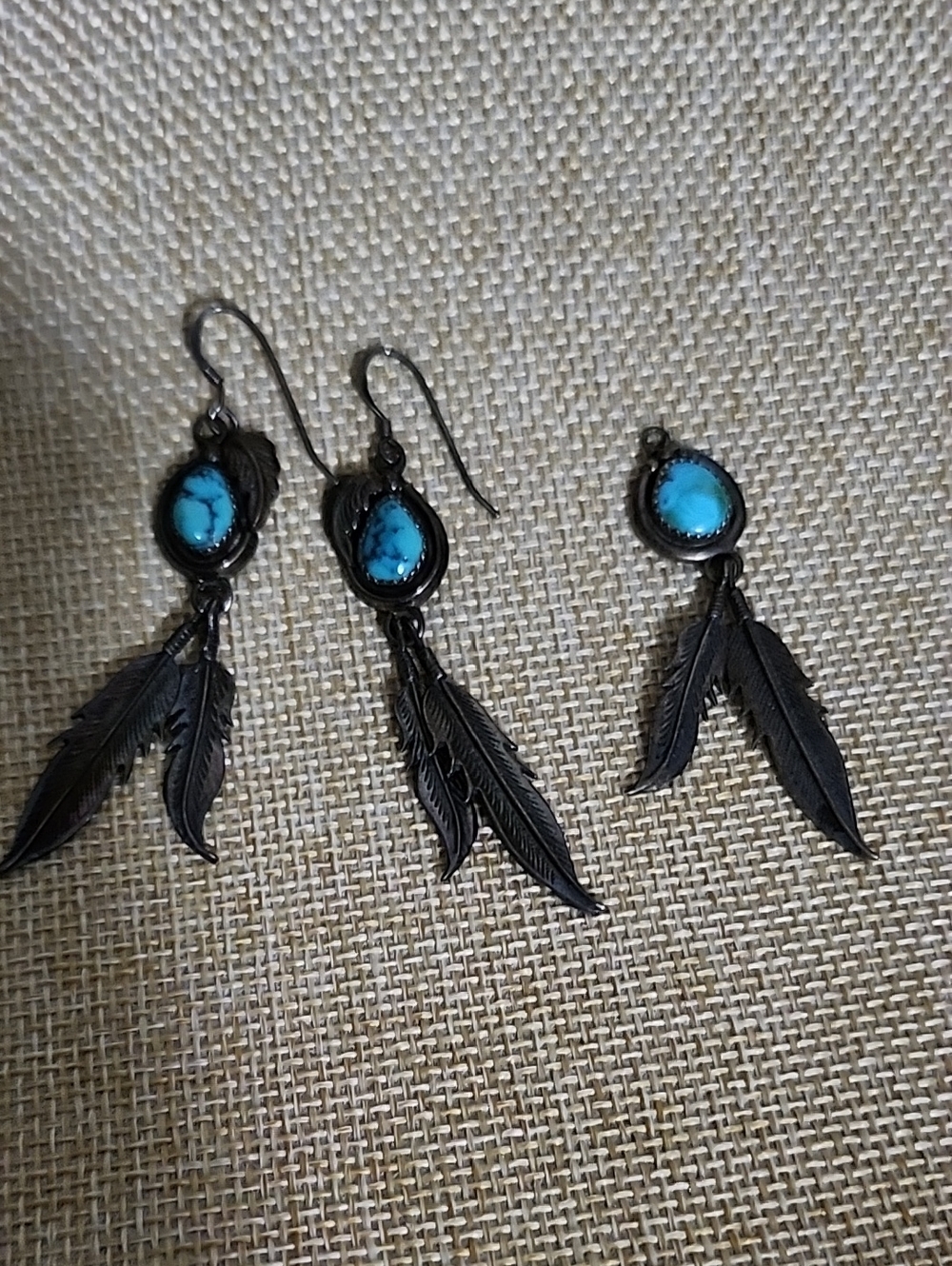 Turquoise Feather Drop Earrings This Are Navajo Women's Jewelry Stamped E. larg